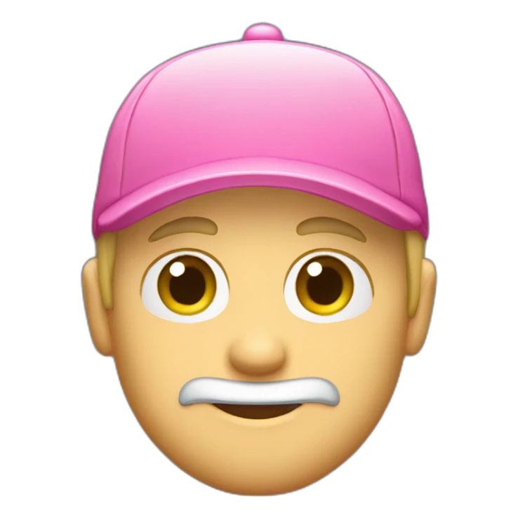 a guy in a pink shirt, blond, with a short beard in a blue cap, sticker