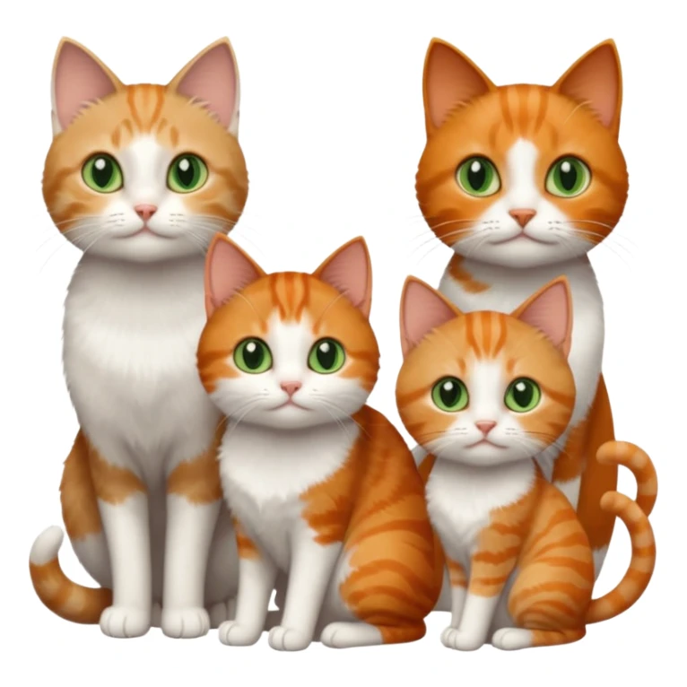 3 tiny different coloured short haired cats including a dark grey and white cat with green eyes, a ginger and white with orange eyes and a brown tabby and white with hazel eyes sticker