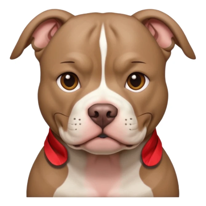 Large taupe colored pit bull with an adorable face sticker