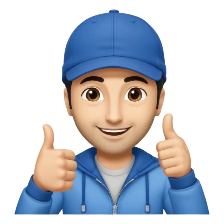generate a pretty bratz emoji of ranbir kapoor wearing a blue cap and doing a thums up sticker