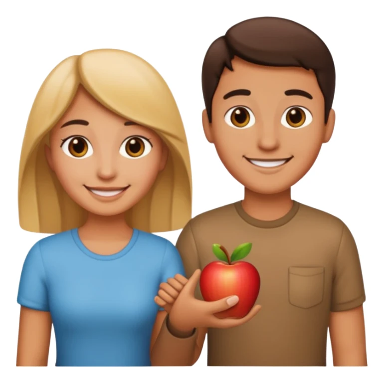 a couple holding hands, smiling, simple apple emoji style sticker