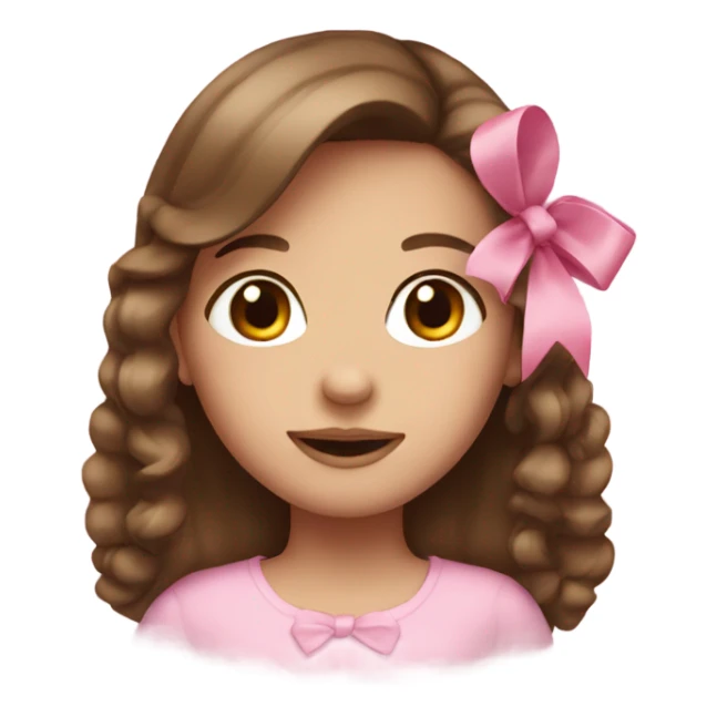 a girl with brown hair and a pink bow sticker