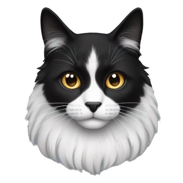 black long hair cat with black and white muzzle sticker