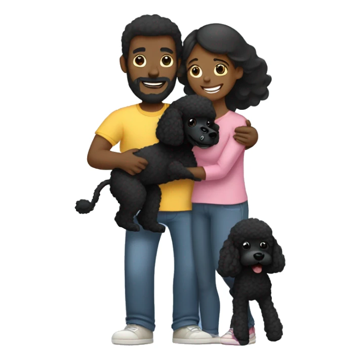 Mom, dad and daughter hug black poodle sticker
