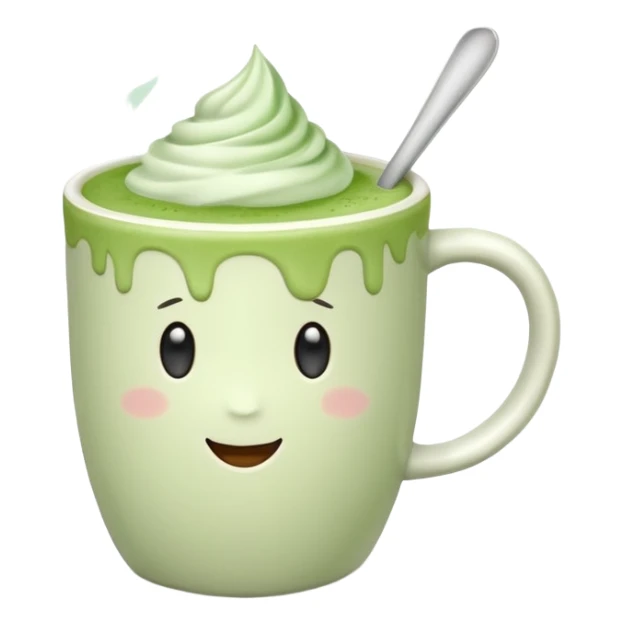 White ceramic mug of matcha latte, pastel pink background sticker