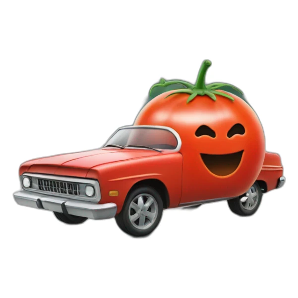 car made out of a tomato with a smiling grill face sticker