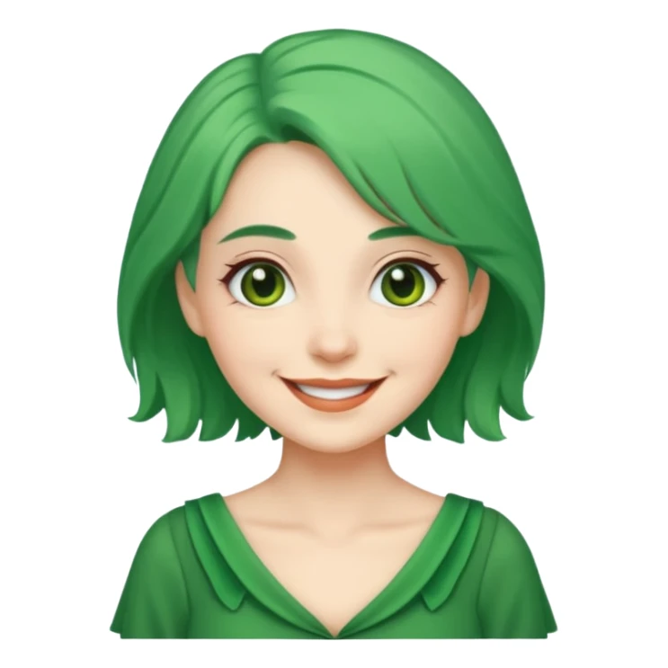 green dress old young lady, green hair. sticker