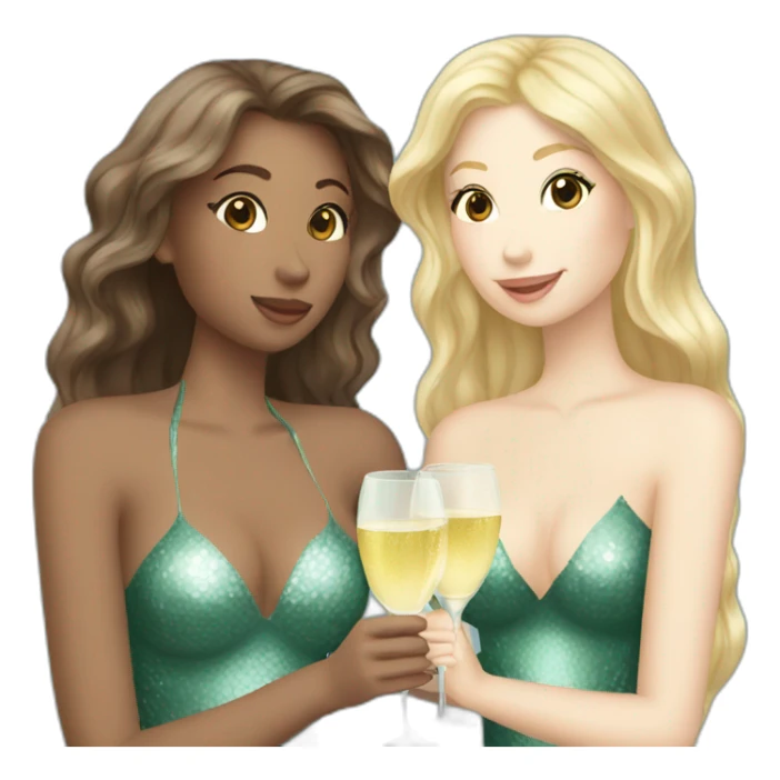 Three beautiful mermaids (two brown hair and blond one) drinking prosecco sticker