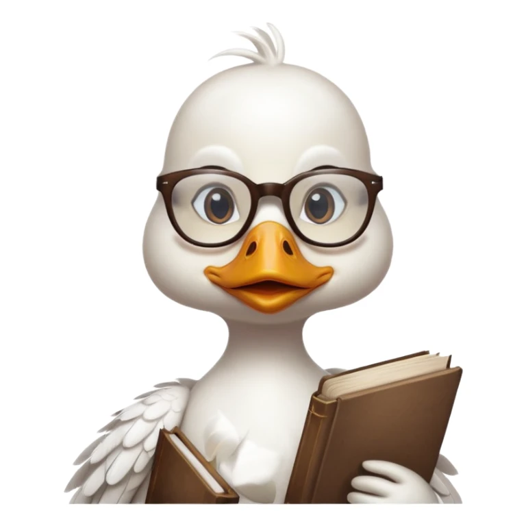 white duck holding book wearing glasses sticker