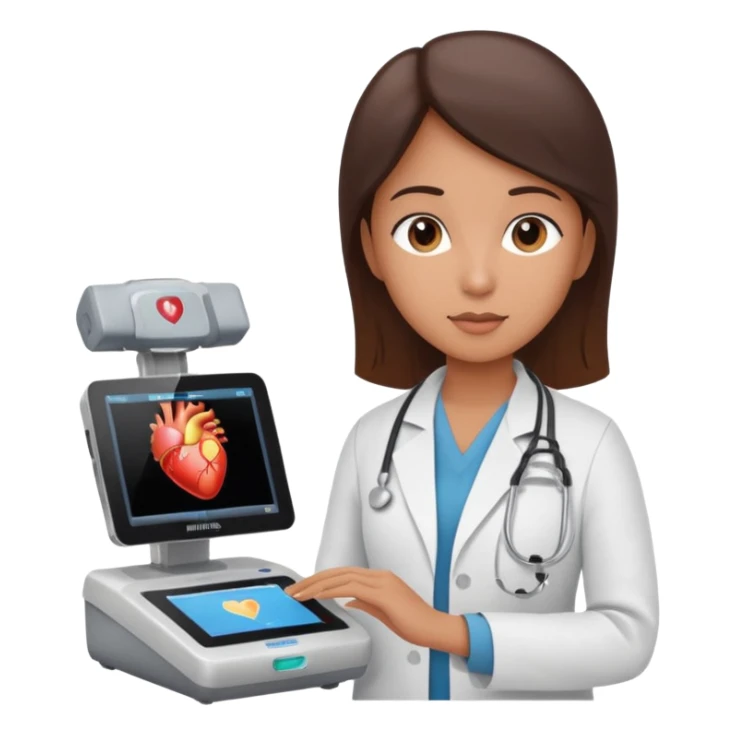 Cardiac sonographer with Philips ultrasound machine sticker