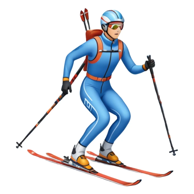 An icon featuring a biathlete gliding on skis through a snowy trail, carrying a rifle on their back. In the background, a target range and snow-covered trees set the scene. Transparent background highlights the unique mix of endurance, precision, and winter sport challenge. sticker