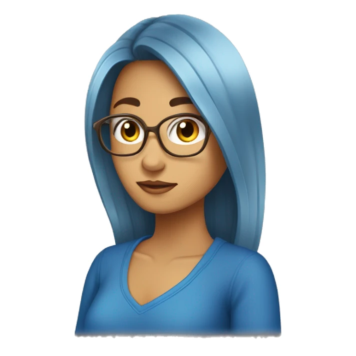 cabelo castanho, olho marrom, camiseta azul e um gatinho sticker