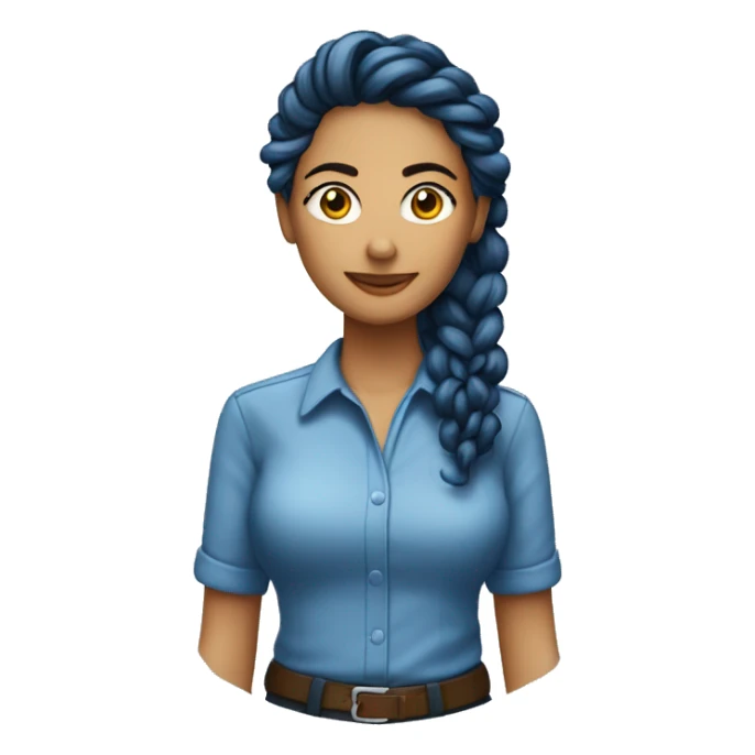 mulher branca de cabelos cacheados longos e camisa azul sticker