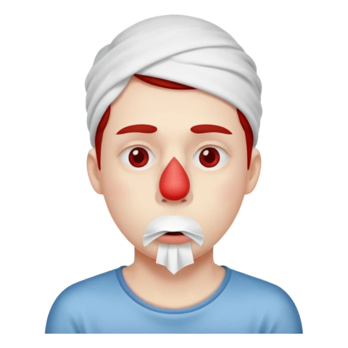 sick person with tissue on nose, fever and red nose. sticker