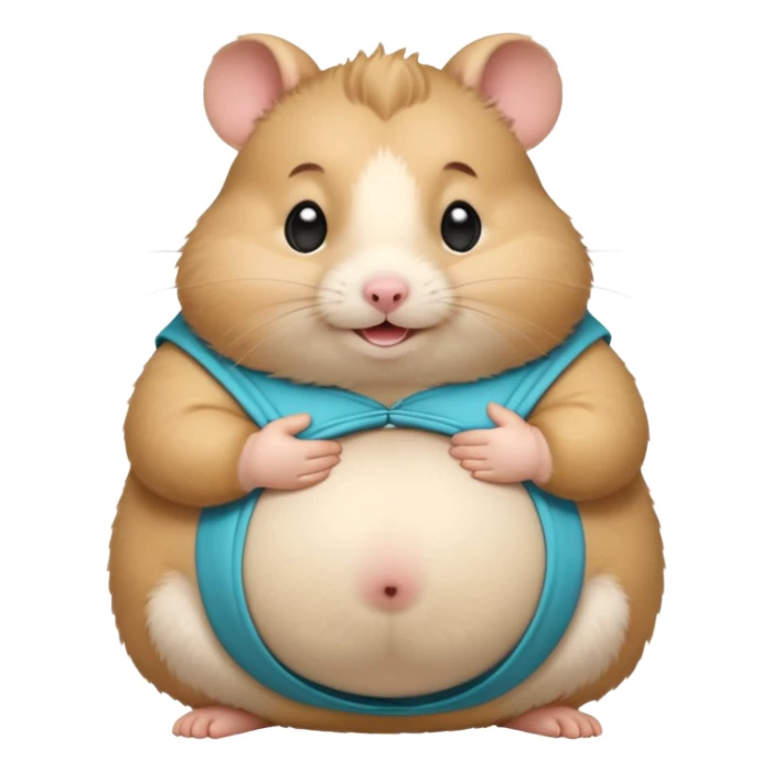 fat hamster holding pregnant belly smiling awkwardly sticker