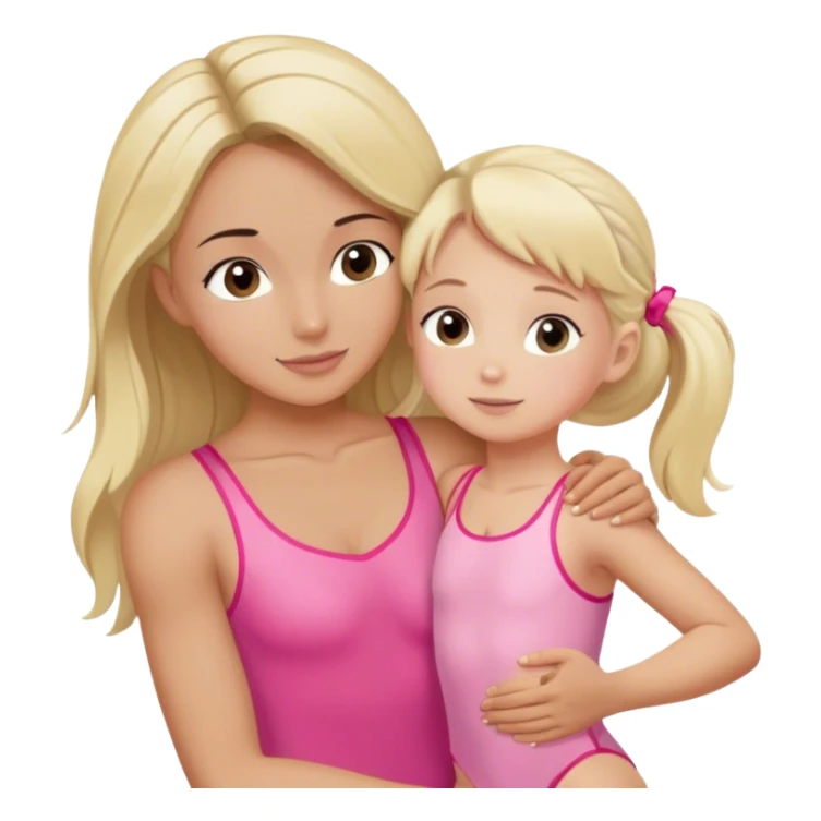 brunette trainer hugs a blonde child in a pink leotard ою в рожевому трико  sticker