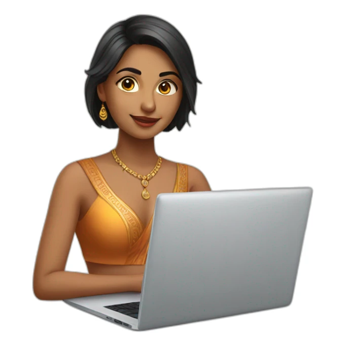 Beautiful Indian woman in front of laptop sticker