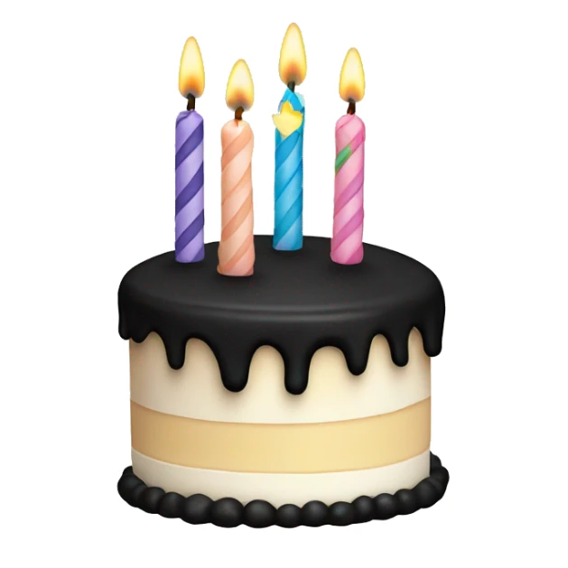 White birthday cake with black frosting and candle around it  sticker