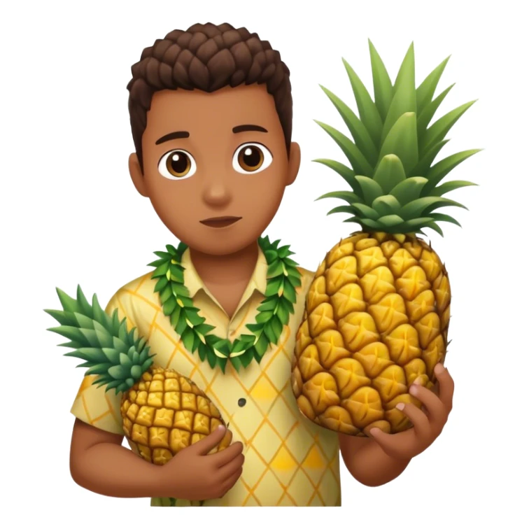 A autistic Hawaiian person holding a pineapple sticker