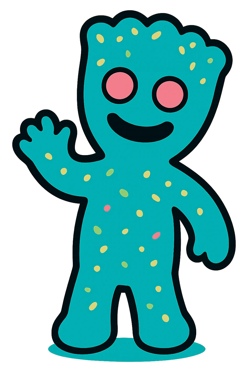 a sour patch kid character waving, vibrant candy colors, playful expression sticker