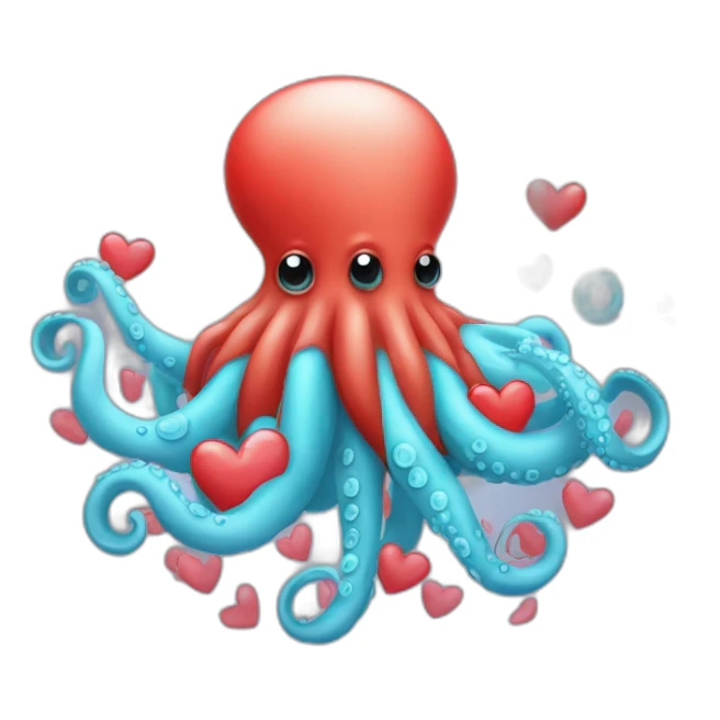 Sky blue Octopus with red hearts in his tentacles sticker