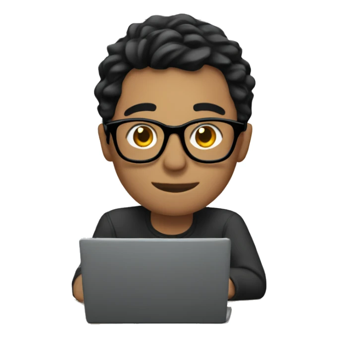  guy with short black hair and glasses, editing videos on a computer sticker