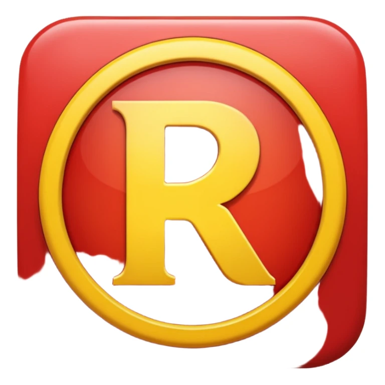 Círculo vermelho com a letra R estilizada em amarelo dentro sticker