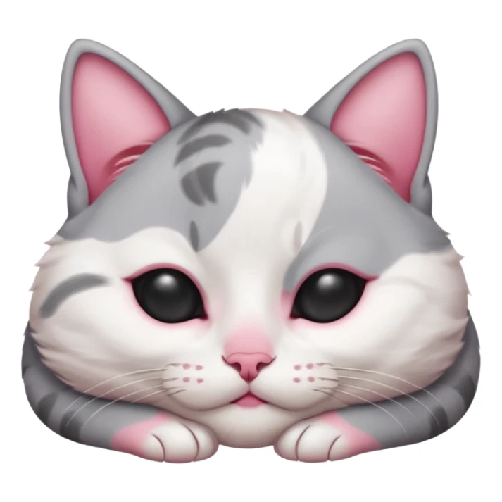 grey and white small cat with eyes closed lying down upside down tightly covering its own face sticker