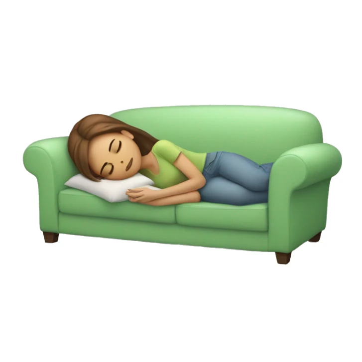 White Girl Brown Hair sleeping on Light Green Sofa sticker