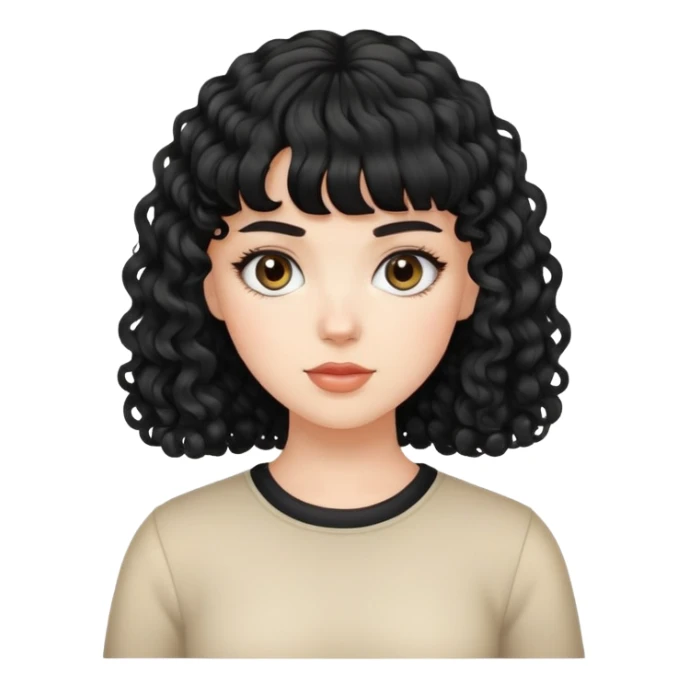 a white girl with brack curly hair and bangs sticker