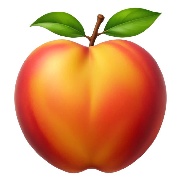 whole nectarine, smooth glossy skin, red, orange, yellow, round, slightly heart-shaped, no fuzz, natural highlight, optional green leaf, subtle color variation, no blemishes, 3D, clean, minimal, soft shadows, transparent background, emoji scale sticker
