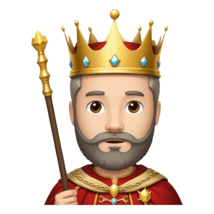 Bearded King, young king with short white beard, royal staff in hand, wearing crown
 sticker