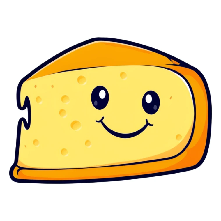 cartoon style Italian stracchino cheese with a smiling face sticker