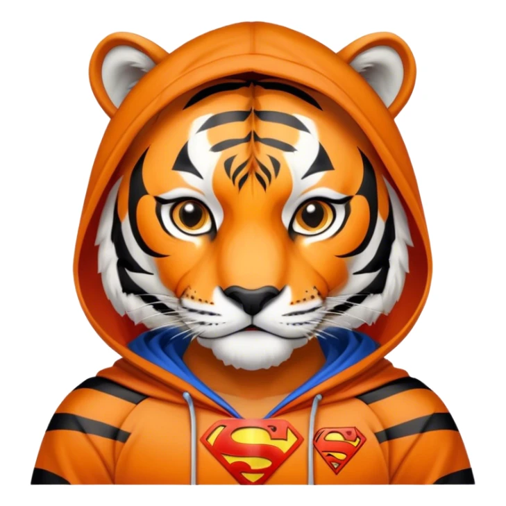 Tiger wearing Superman hoodie ￼ sticker