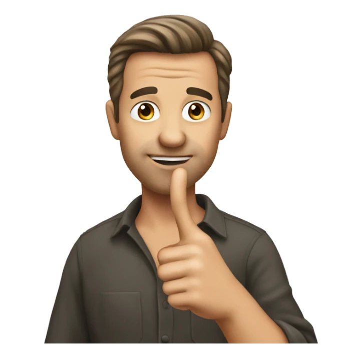 Man with thumb and point or finger out on chin sticker