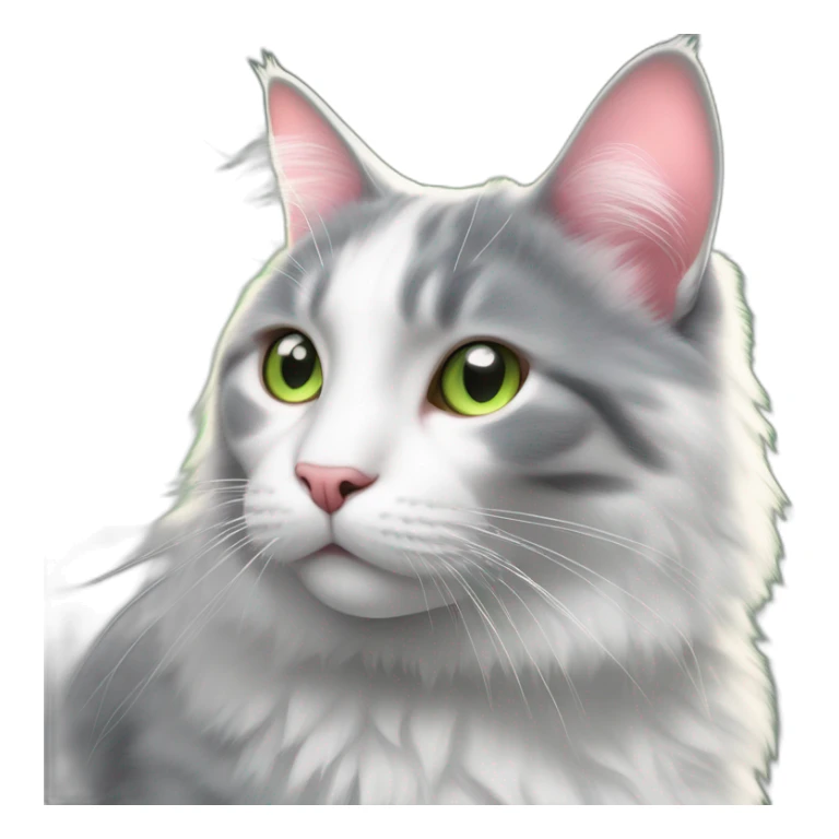 cat fluffy-dark-grey-cat pink-nose light-green-eyes,-white-long-whiskers,-white-spots-near-the-nose sticker