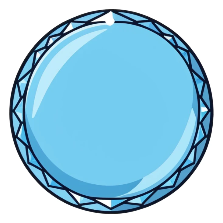 A round cut light blue celestite gem with multiple facets, sparkling and shimmering light blue crystal sticker