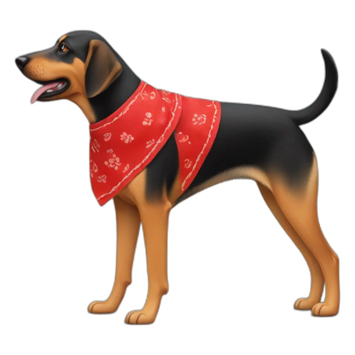coonhound and German shepherd mix dog wearing red bandana and walking left sticker
