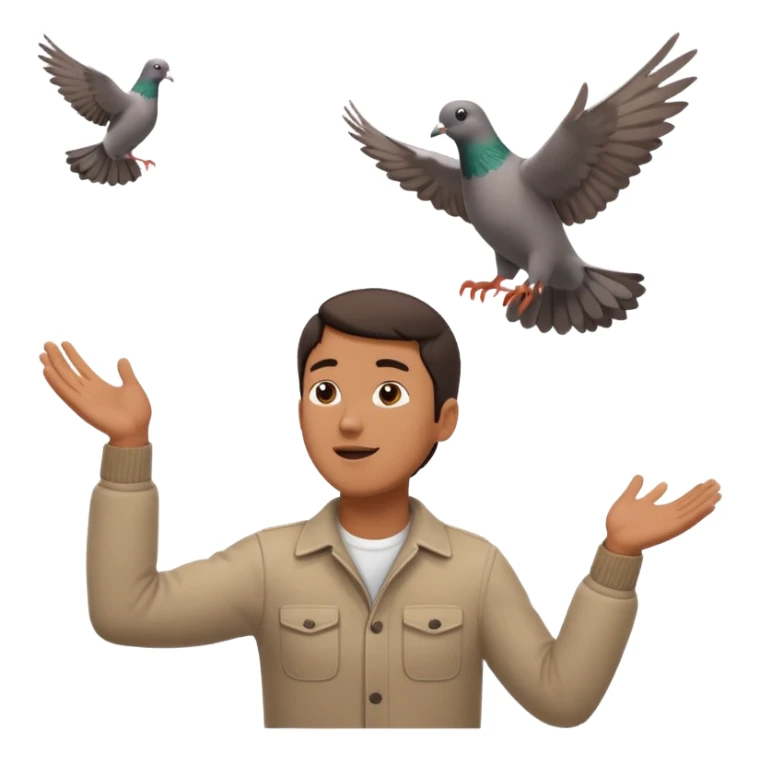 man open arms looking at a flying pigeon sticker