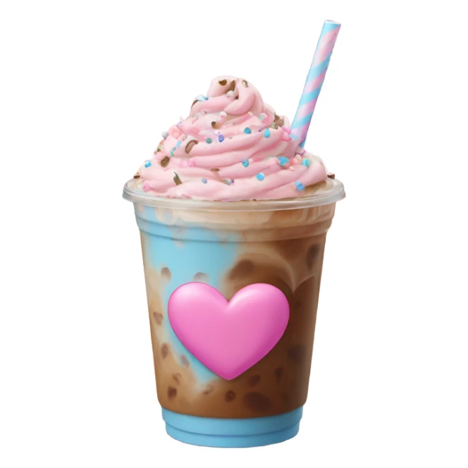 Iced coffee with pink and light blue hearts as sprinkles  sticker