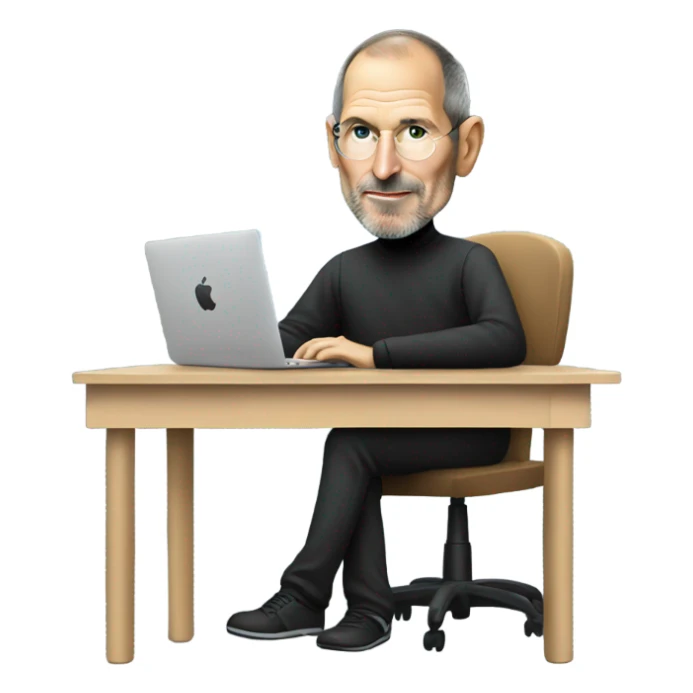 Steve Jobs using a MacBook sitting at a desk sticker