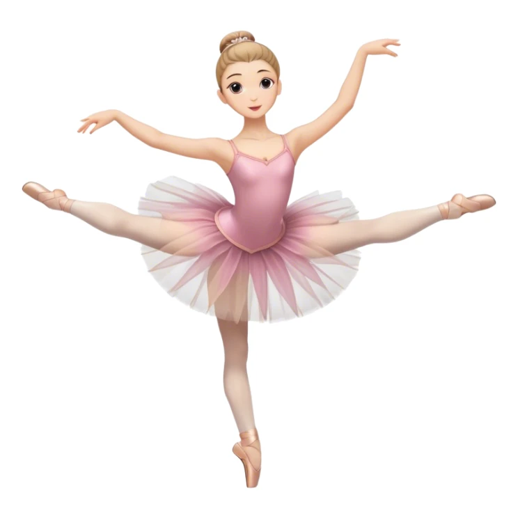 Icon for Ballet: a graceful ballerina on theatre stage in a tutu, poised in an elegant dance position, with a ballet barre and soft stage lighting. The icon should represent the art of ballet, with focus on fluid movement and classical performance. Transparent background. sticker