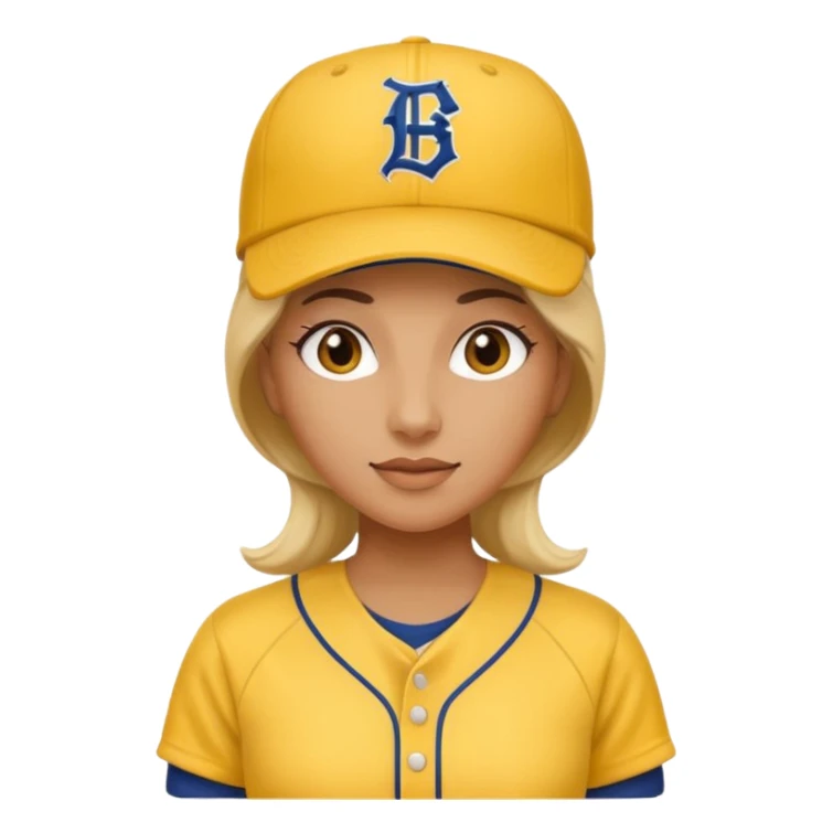 woman with yellow jersey and baseball hat sticker