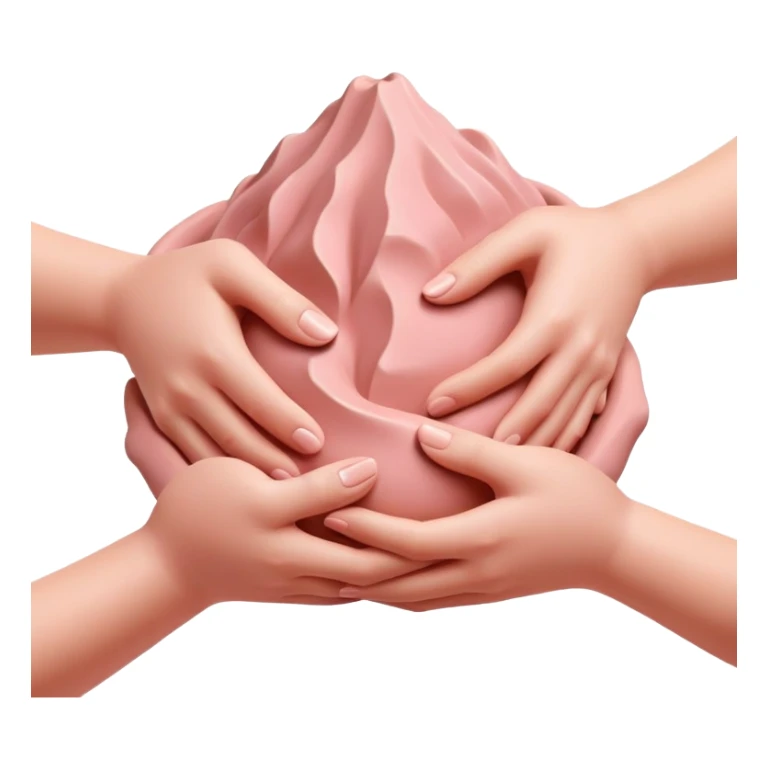 hands gently hugging a pink clay mound to maintain moisture and prevent cracks, palm hug pottery technique sticker