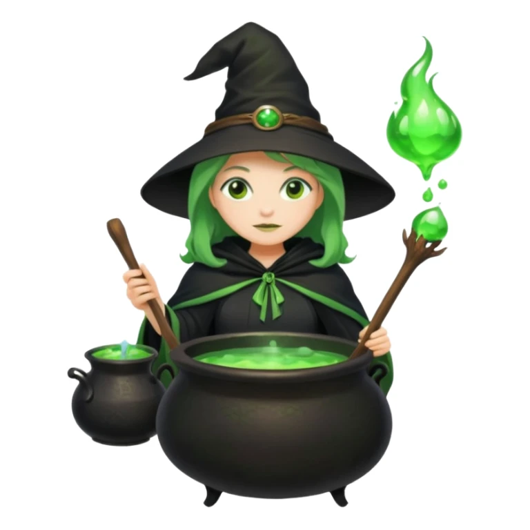 green witch cooking potion sticker