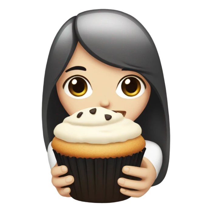 Pale girl black hair with a muffin sticker