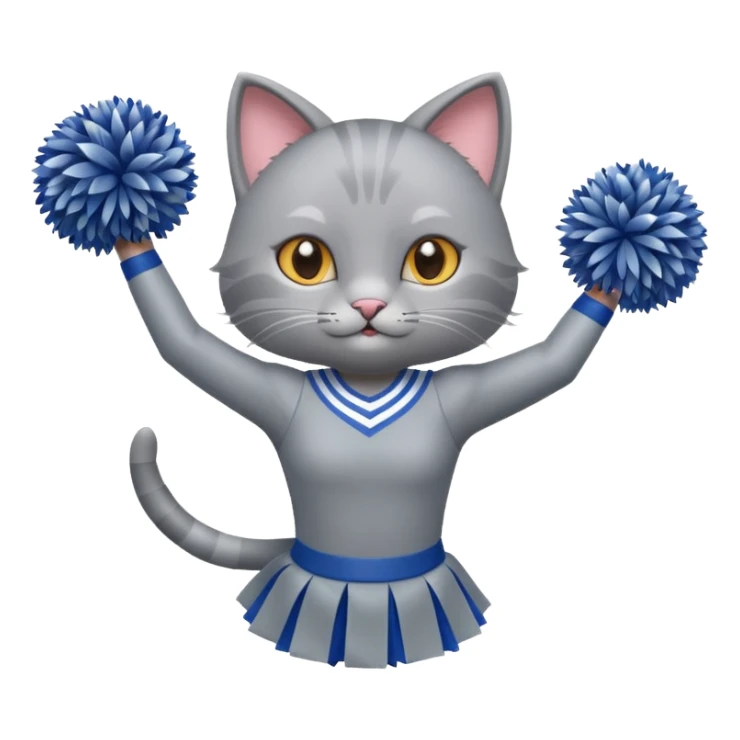 A sleek grey cat cheerleader twirling pom-poms with confident energy. sticker
