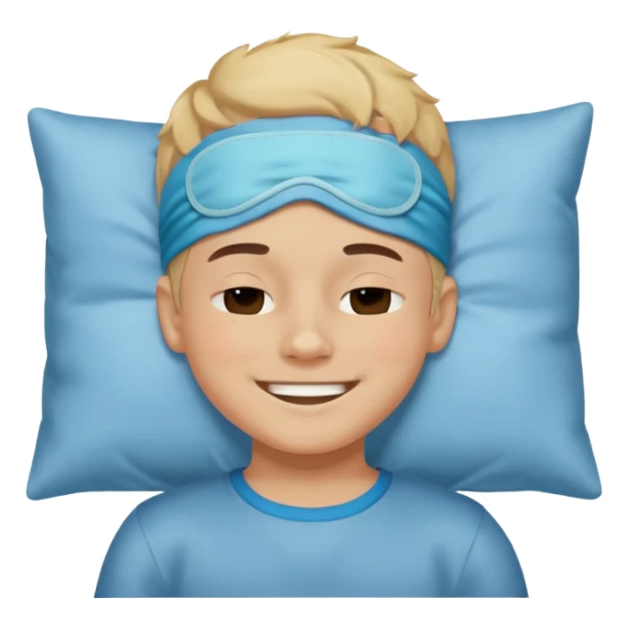 boy with a sleeping mask above head like a band 
 sticker
