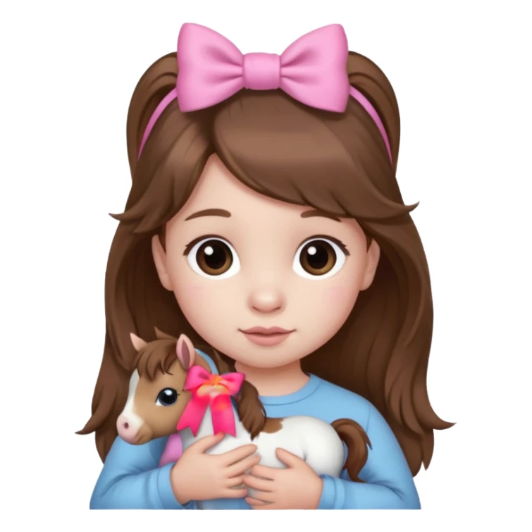1 year old with brown hair and mini pony held together by one pink bow sticker
