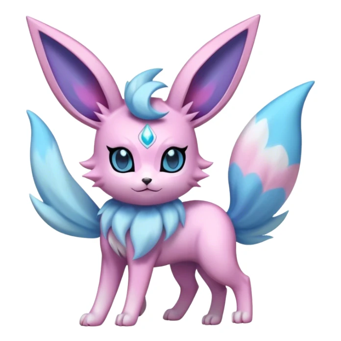 Futuristic Fluffy Celestial Glaceon-Espeon-Sylveon-Umbreon-hybrid, full bod sticker